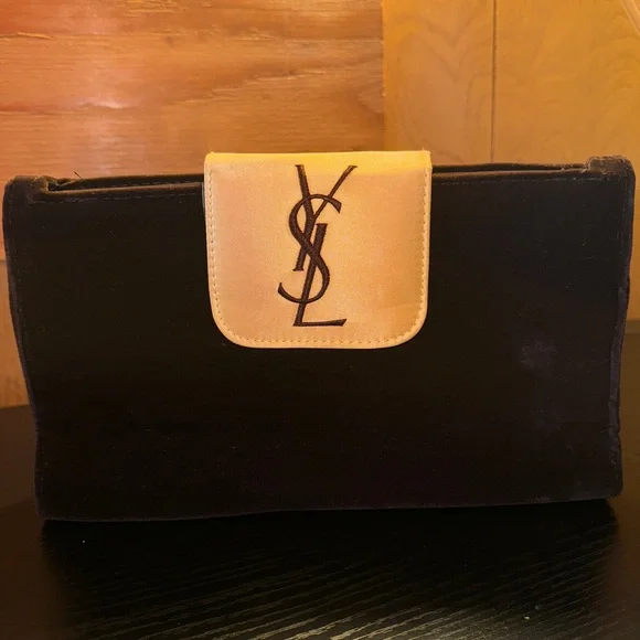 Yves Saint Laurent VINTAGE Clutch Purse Comes w/a mini mirror Classic Brown&Gold - Picture 2 of 8